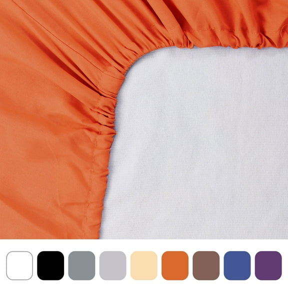 PiccoCasa 200TC Cotton Fitted Sheet 15" Drop Pocket, Orange Queen
