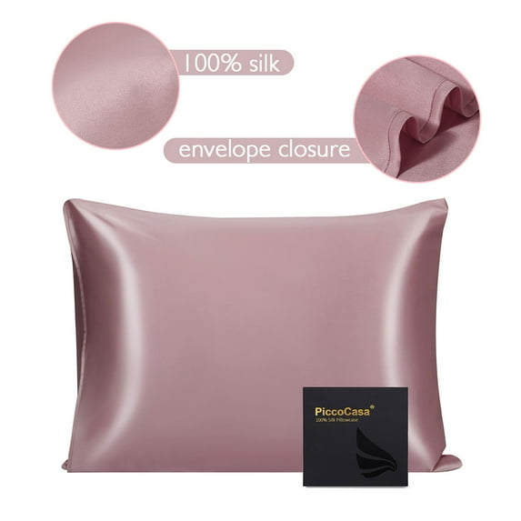 PiccoCasa 22 Momme Silk Pillowcase for Hair and Skin, Queen Mauve
