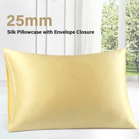 PiccoCasa 25 Momme Silk Pillow Cover with Envelope Closure, Gold Tone Queen(20"x30")