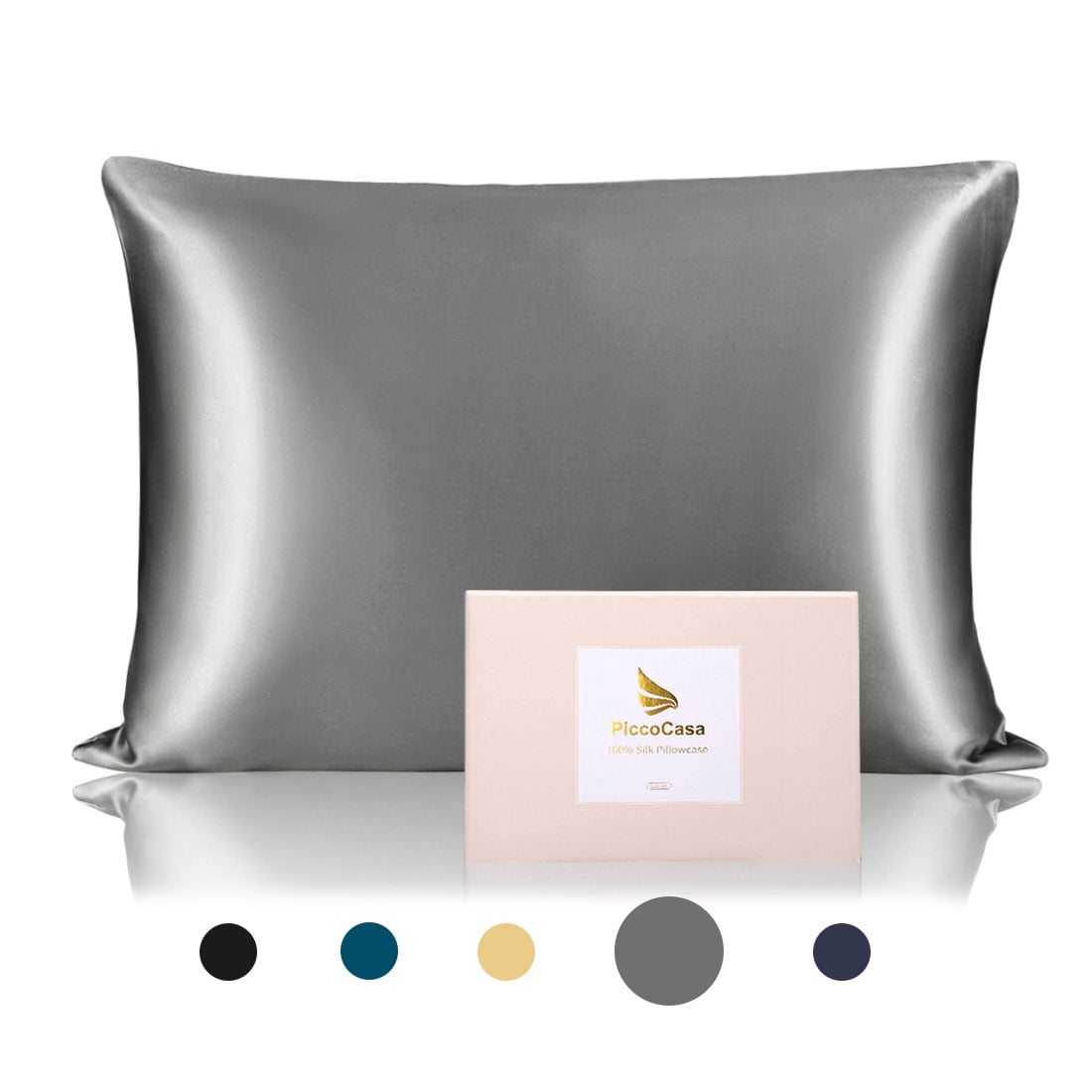 PiccoCasa 25 Momme Silk Pillowcase with Zipper Closure, Queen Grey
