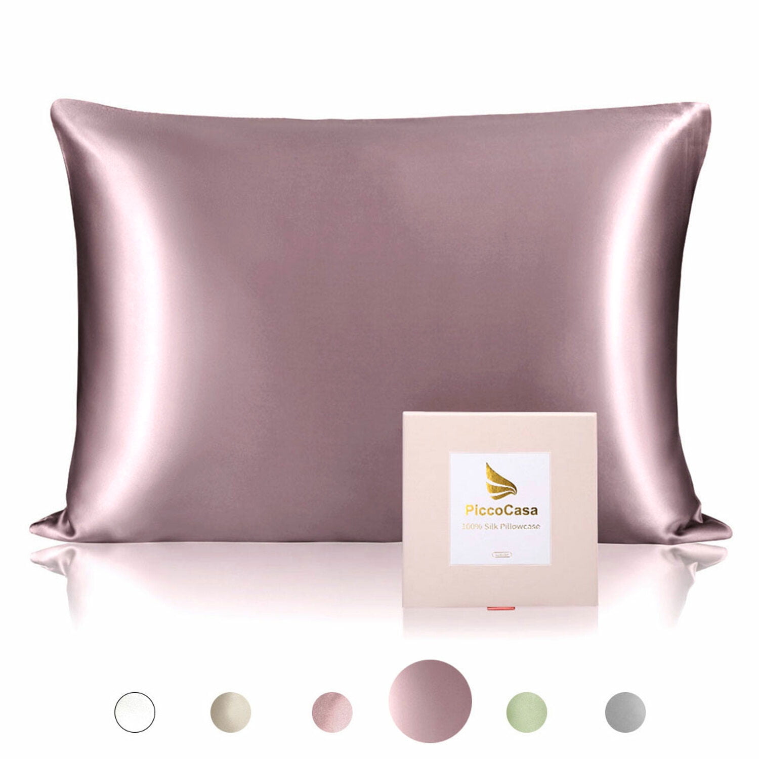 PiccoCasa 25 Momme Silk Pillowcase with Zipper Closure, Queen Mauve