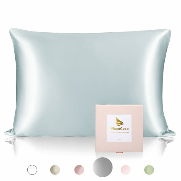 PiccoCasa 25 Momme Silk Pillowcase with Zipper Closure, Standard Silver Grey