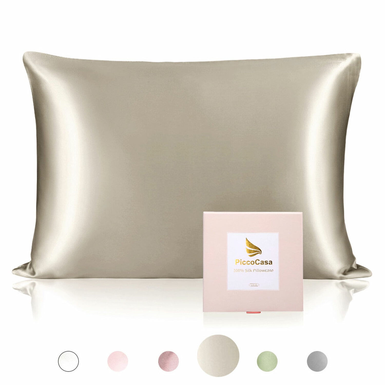 PiccoCasa 25 Momme Silk Pillowcase with Zipper Closure, Standard Taupe
