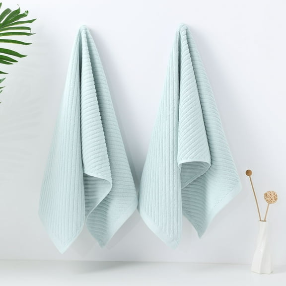 PiccoCasa 2PCS 100% Cotton Ribbed Hand Towels 13" x 29" Quick Dry Blue