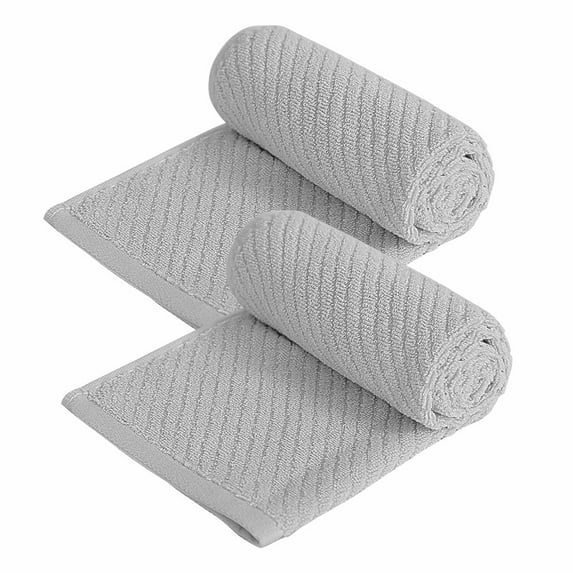 PiccoCasa 2PCS 100% Cotton Ribbed Hand Towels 13" x 29" Quick Dry Gray