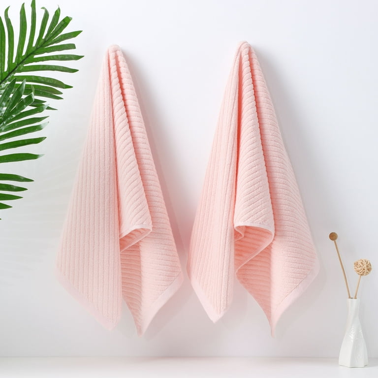 PiccoCasa 2PCS 100% Cotton Ribbed Hand Towels 13 x 29 Quick Dry Pink