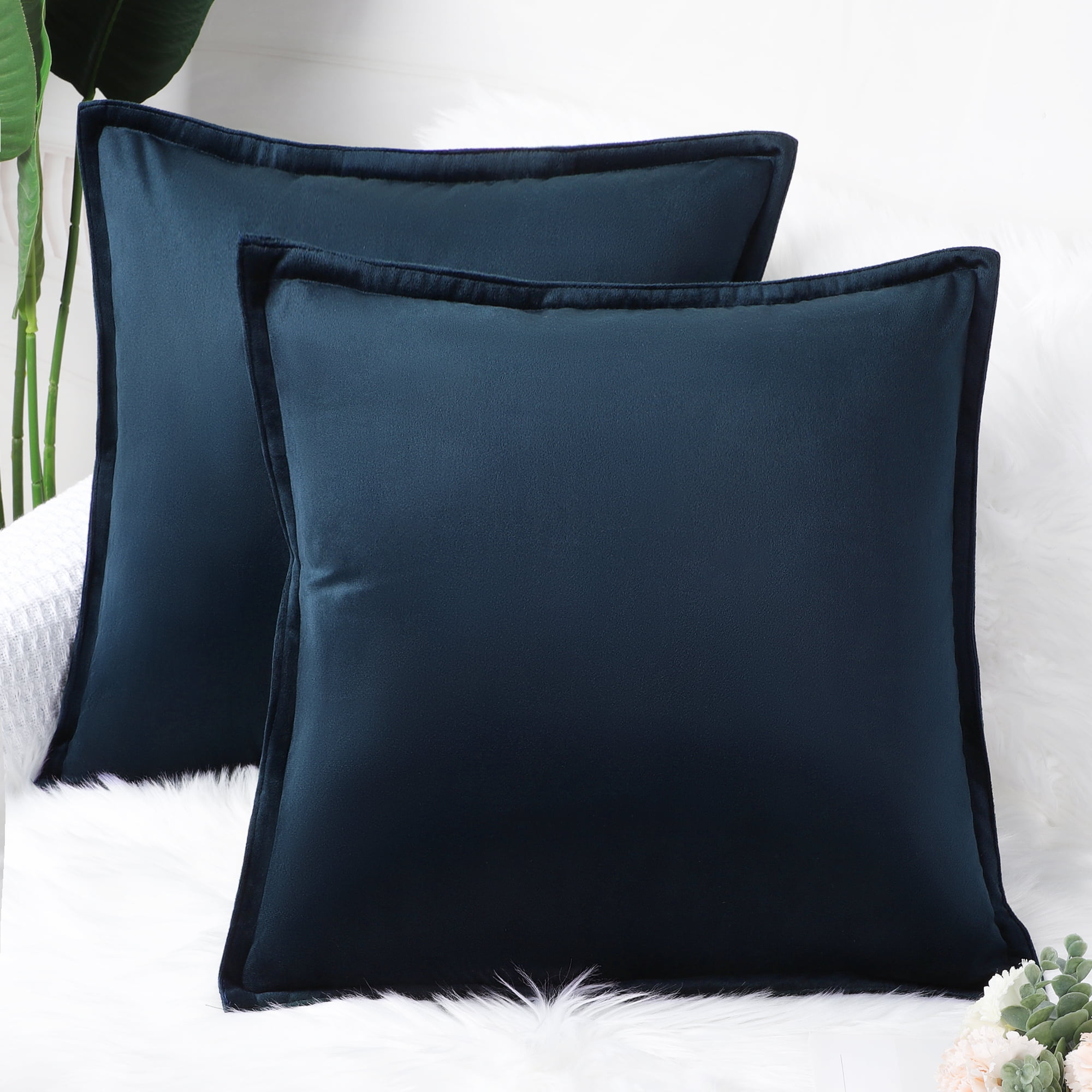 QUAFOO Navy Velvet Lumbar Pillow Covers - Set Of 2, 12x20 Inches, Hidden Zipper, For Sofa & Bed
