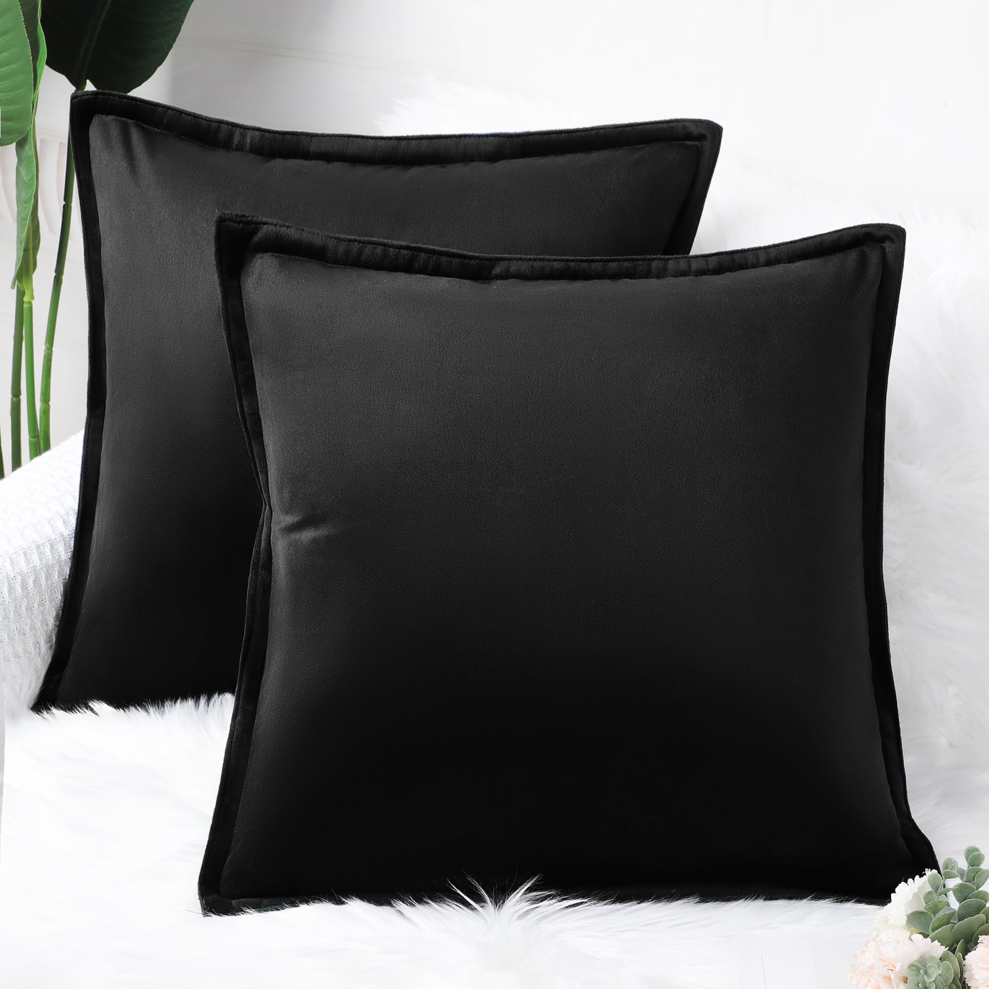 PiccoCasa 2Pcs 18"x18" Decorative Velvet Throw Pillow Covers Soft Square Cushion Covers for Sofa Couch Bedroom Black - Walmart.com