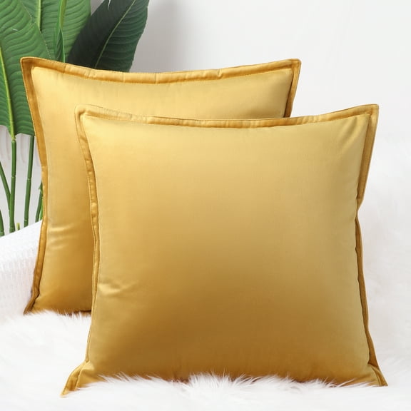 PiccoCasa 2Pcs 18"x18" Decorative Velvet Throw Pillow Covers Soft Square Cushion Covers for Sofa Couch Bedroom Gold