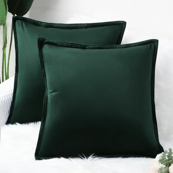 PiccoCasa 2Pcs 20"x20" Decorative Velvet Throw Pillow Covers Soft Square Cushion Covers for Couch Bedroom Dark Green