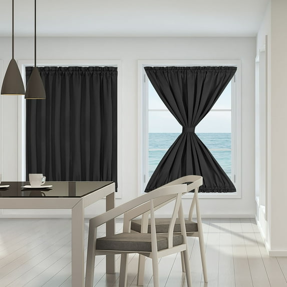 PiccoCasa 2Pcs Blackout Curtains Sliding Rod Pocket Door Panel Darkening Drape, Black W25 x L72 Inch