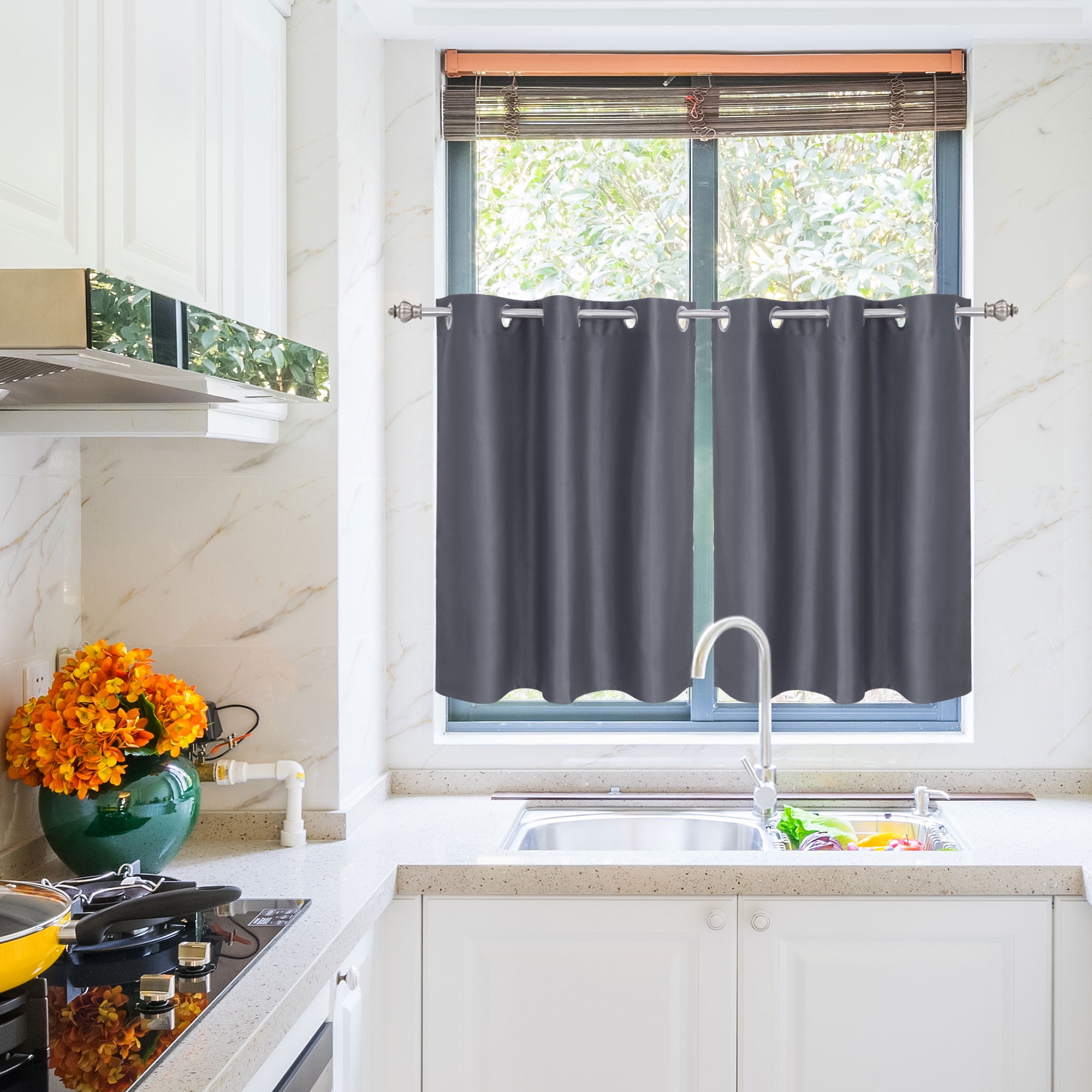 PiccoCasa 2Pcs Blackout Window Curtain Panels Kitchen Curtains, Gray 42