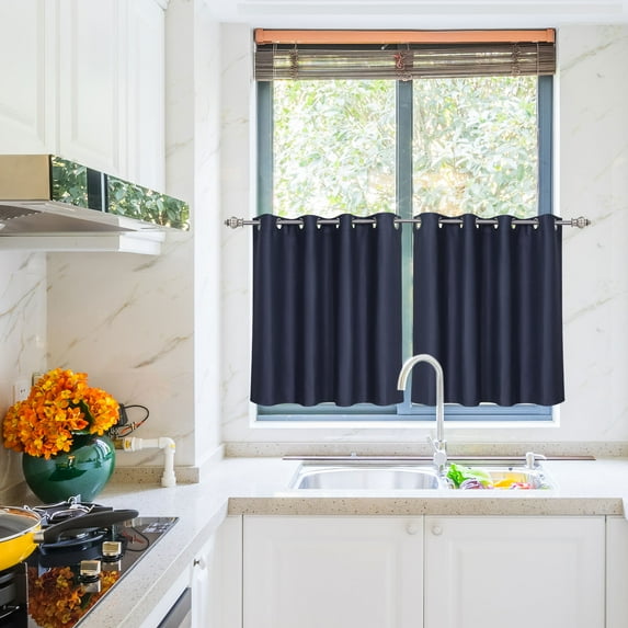 PiccoCasa 2Pcs Blockout Small Window Curtain Panel Kitchen Curtain, Navy Blue 52 x 36 Inch