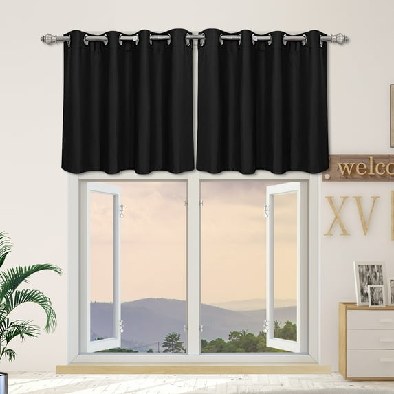 PiccoCasa 2Pcs Blockout Window Curtain for Kitchen, 52 x 18 Inch Black