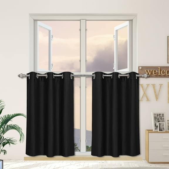 PiccoCasa 2Pcs Blackout Window Curtain for Kitchen, Black 42 x 36 inch