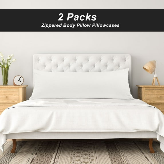 PiccoCasa 2Pcs Body Pillowcase Soft Microfiber Body Pillow Cover with Zipper Closure, King Snow White