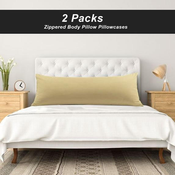 PiccoCasa 2Pcs Body Pillowcase Soft Microfiber Body Pillow Cover with Zipper Closure, Queen light tan