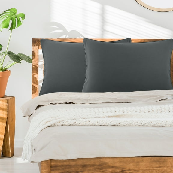 PiccoCasa 2Pcs Brushed Microfiber Zippered Pillowcases Dark Gray Queen