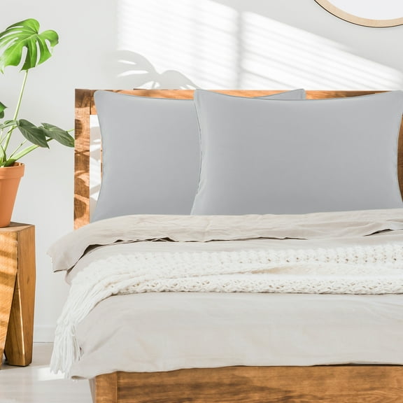 PiccoCasa 2Pcs Brushed Microfiber Zippered Pillowcases Light Gray Queen