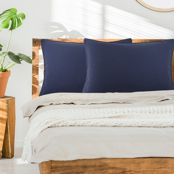 PiccoCasa 2Pcs Brushed Microfiber Zippered Pillowcases Navy Standard