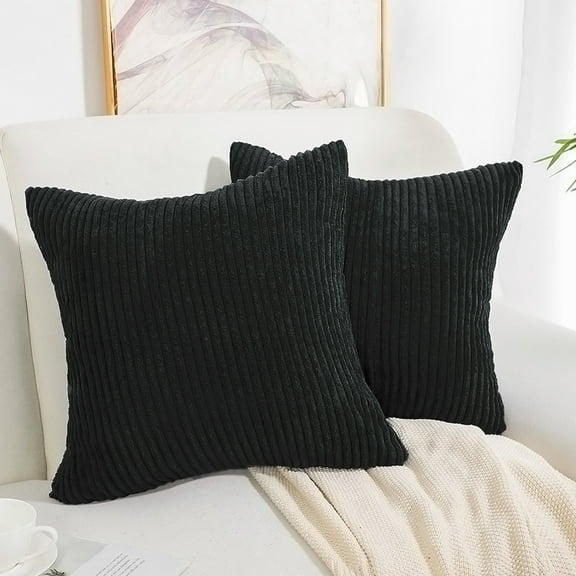 PiccoCasa 2Pcs Corduroy Cushion Covers Decorative Soft Throw Pillow Covers Black 18"x18"