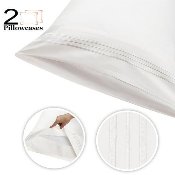 PiccoCasa 2Pcs Cotton Pillowcases Embroidered Pillow Covers, Queen White