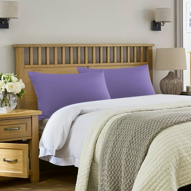 PiccoCasa 2Pcs Cotton Pillowcases Zippered King Pillow Cover, 20"x36", Purple