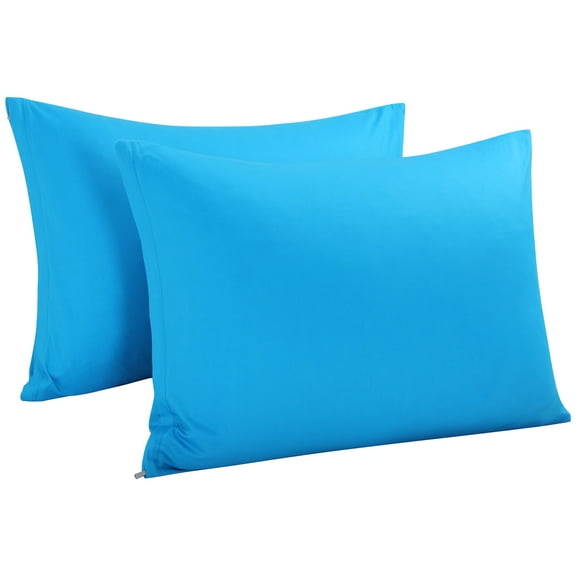 PiccoCasa 2Pcs Cotton Pillowcases Zippered King Pillow Covers, 20"x36", Blue