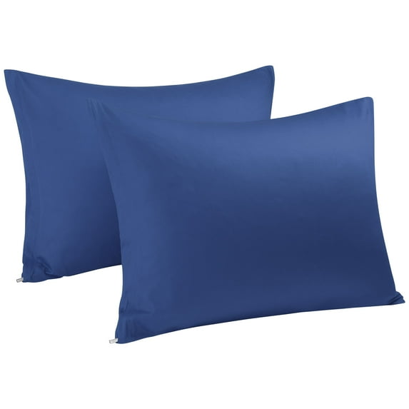 PiccoCasa 2Pcs Cotton Pillowcases Zippered King Pillow Covers, 20"x36", Navy Blue