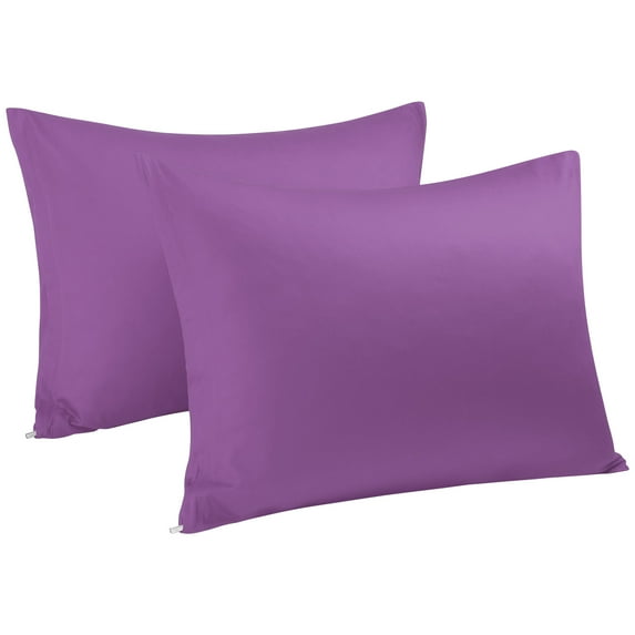 PiccoCasa 2Pcs Cotton Pillowcases Zippered Queen Pillow Covers, 20"x30", Dark Purple