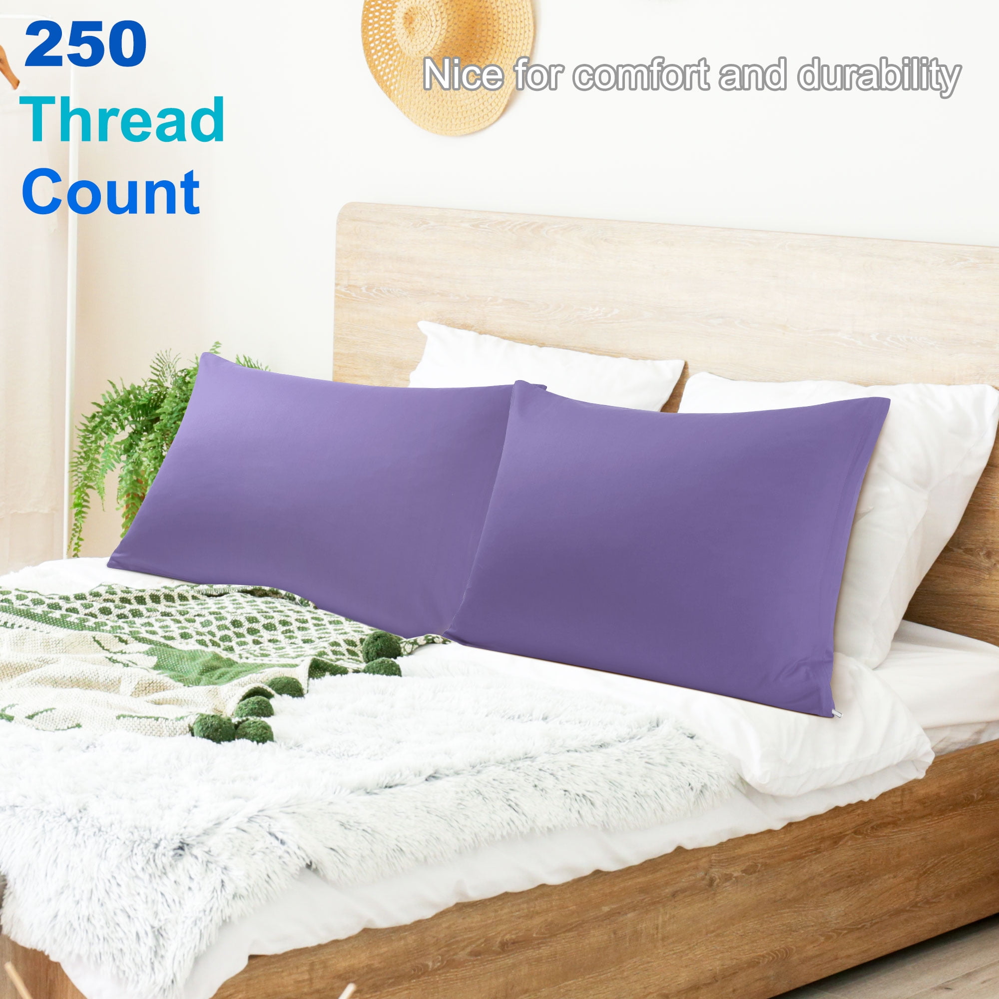 PiccoCasa 2Pcs Cotton Pillowcases Zippered Queen Pillow Covers, 20"x30