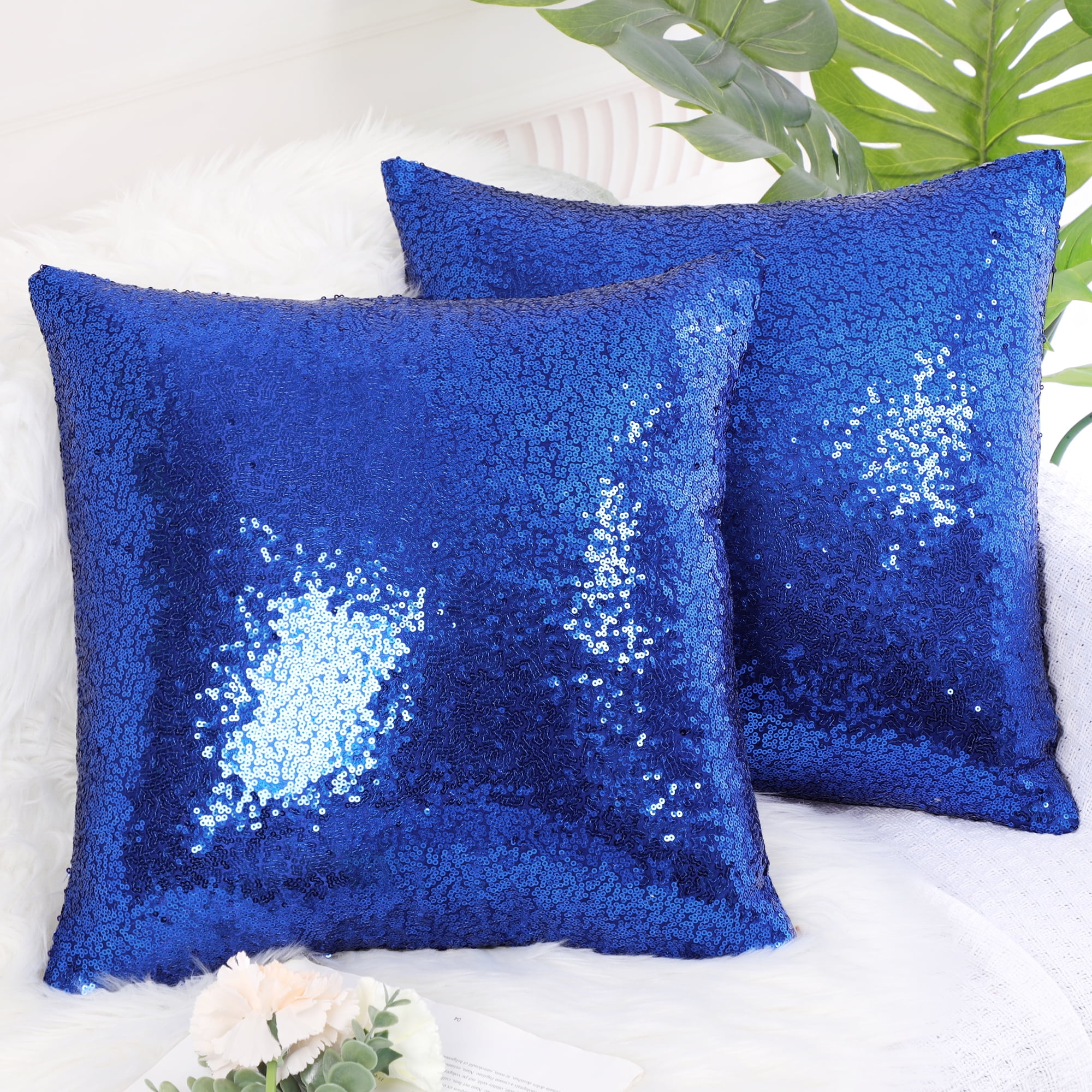 PiccoCasa 2Pcs Decorative Sequin Throw Pillow Covers for Party, 16"x16