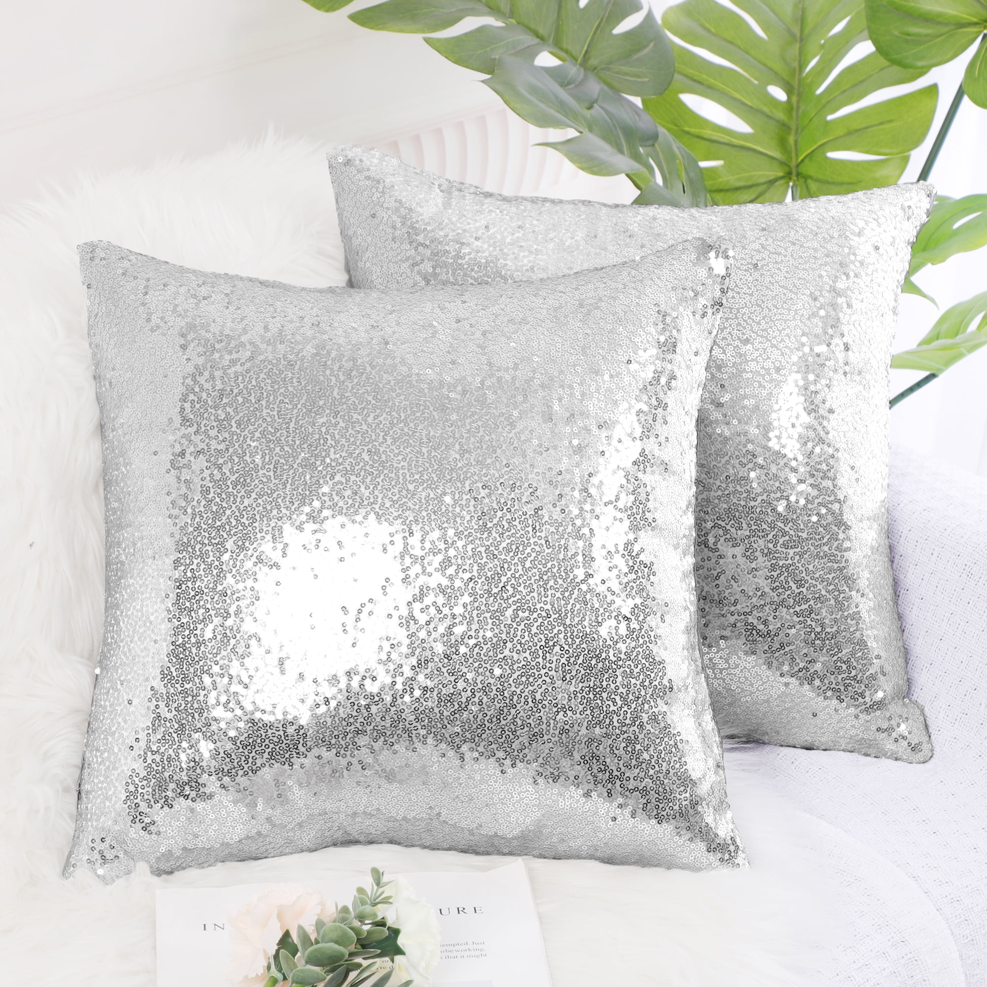 Silver sequin top throw pillows