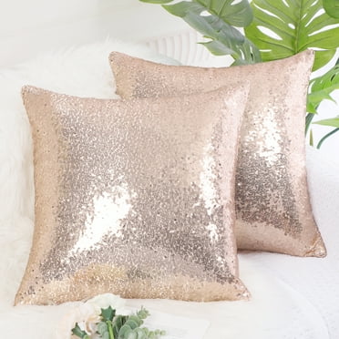 PiccoCasa 2Pcs Decorative Sequin Throw Pillow Covers for Party, 16x16 inch, Rose Gold