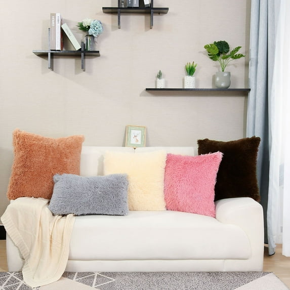 PiccoCasa 2Pcs Decorative Throw Pillow Cover Faux Fur Cushion Cover, White 2pcs,20"x20"