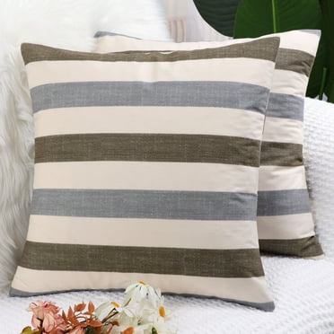 PiccoCasa 2Pcs Decorative Throw Pillow Covers Striped Cushion Cases, Gray and Blue 18"x18"