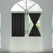 REGALWOVEN 2Pcs French Door Curtain Thermal Insulated Blackout Window Curtain, Black W25 x L40 Inch