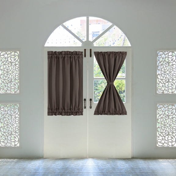 REGALWOVEN 2Pcs French Door Curtain Thermal Insulated Blackout Window Curtain, Coffee Color W25 x L40 Inch