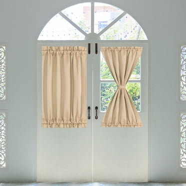 PiccoCasa 2Pcs French Door Curtain Thermal Insulated Blackout Window Curtain, Khaki W25 x L40 Inch