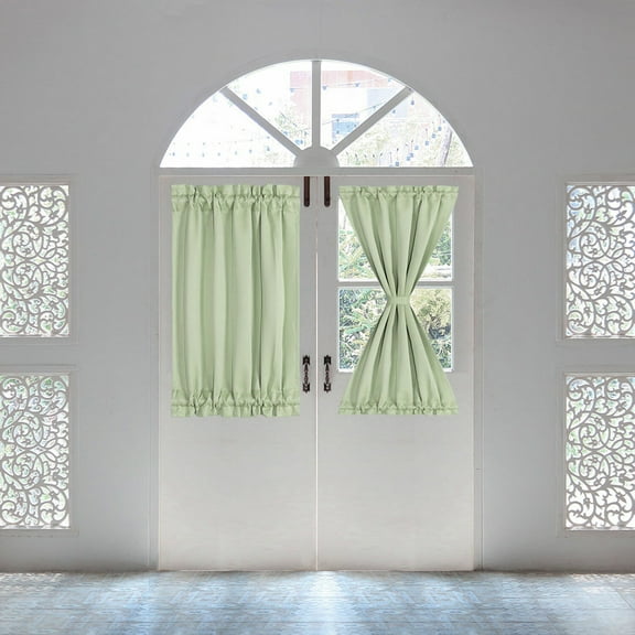 PiccoCasa 2Pcs French Door Curtain Thermal Insulated Blackout Window Curtain, Light Green W25 x L40 Inch