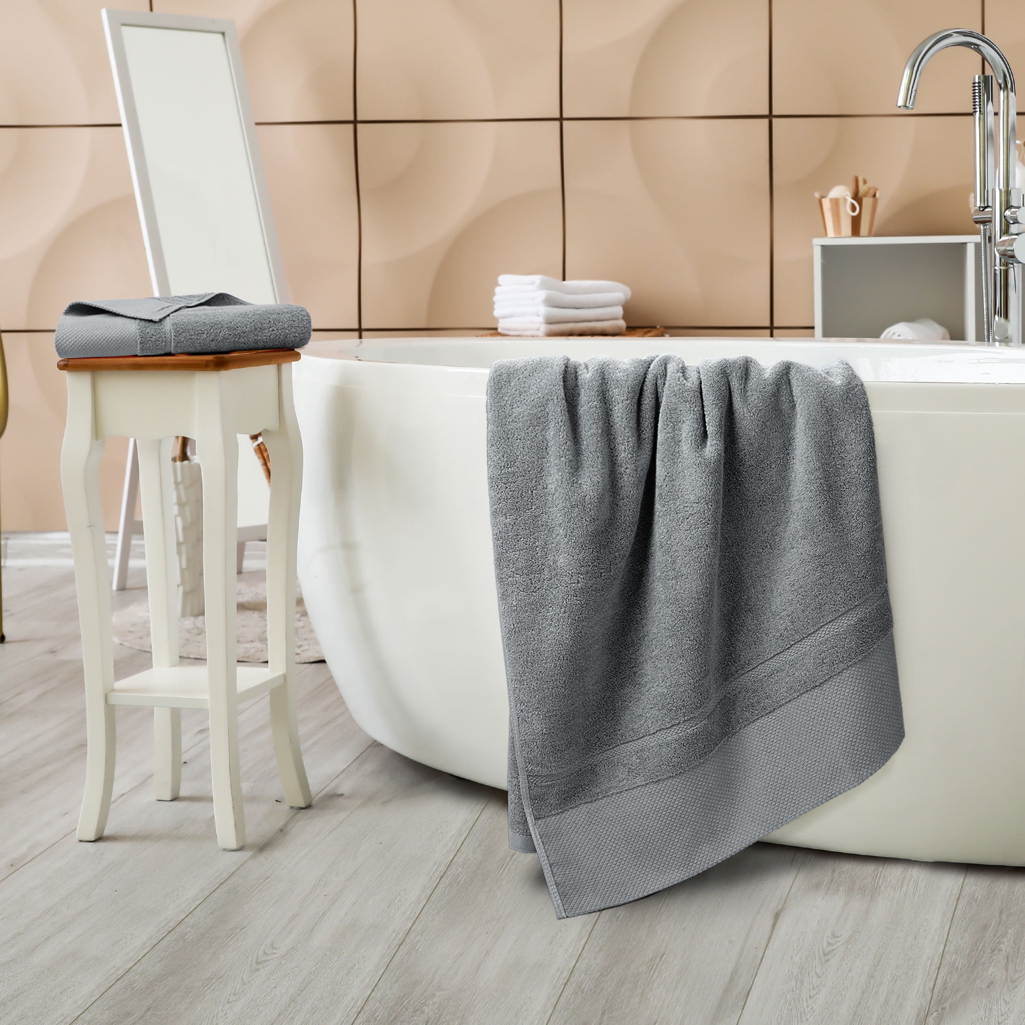 PiccoCasa-2Pcs-Gray-Bath-Towel