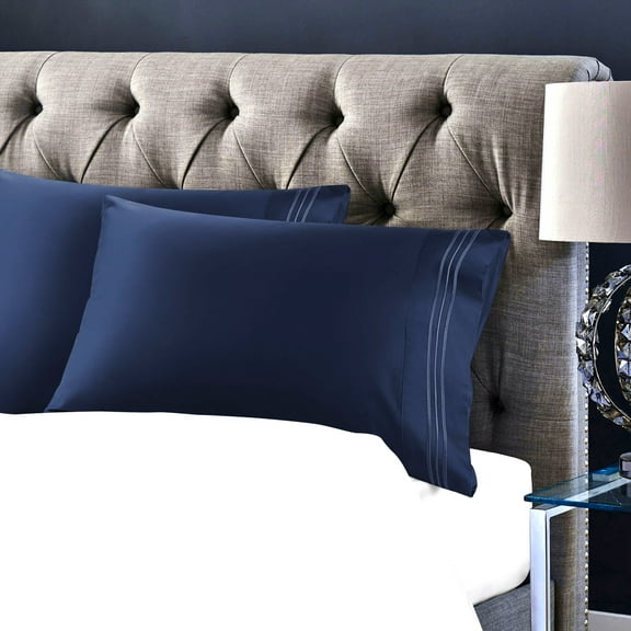 PiccoCasa 2Pcs Long-Staple Cotton Pillowcases Embroidered Pillow Covers, Queen Royal