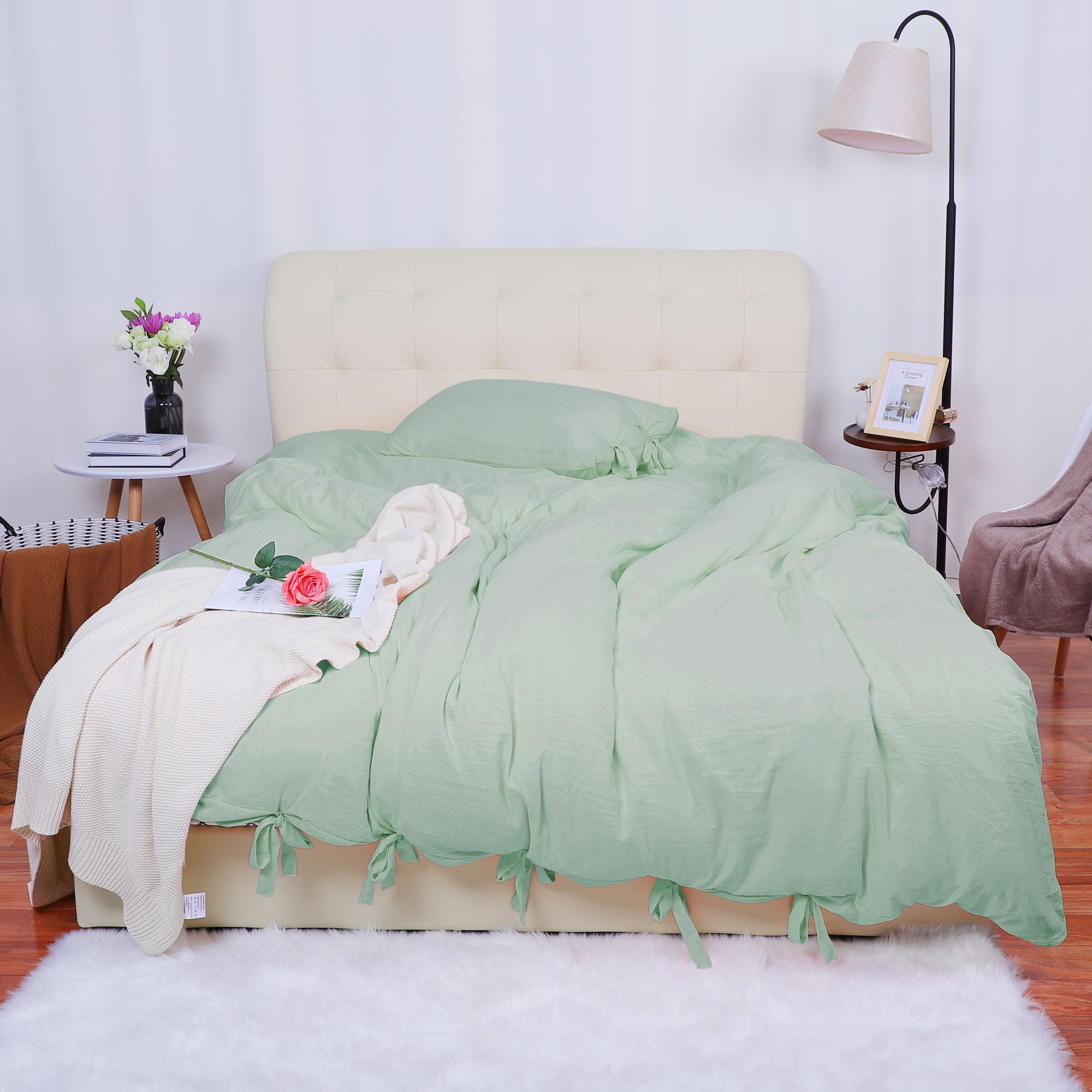 PiccoCasa 2Pcs Microfiber Duvet Cover Set with Pillowcase, Twin Green