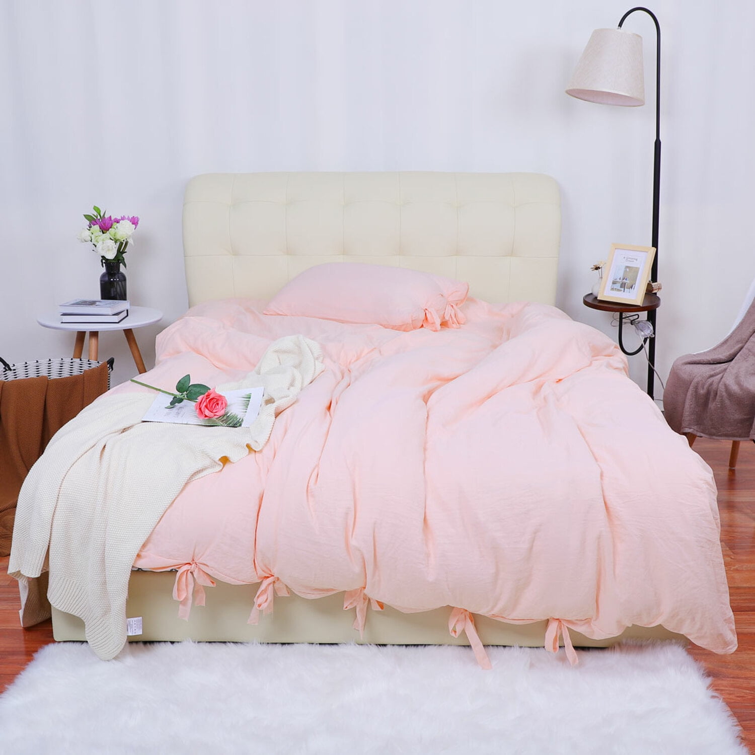 PiccoCasa 2Pcs Microfiber Duvet Cover Set with Pillowcase, Twin Light Pink