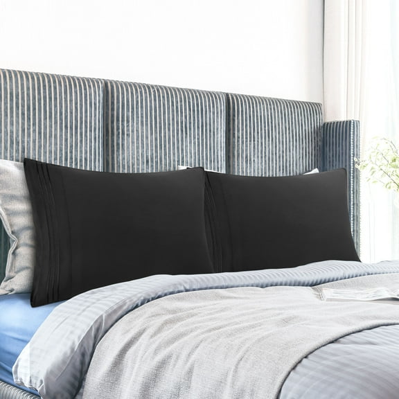 PiccoCasa 2Pcs Microfiber Embroidery Pillowcases Envelop 20"x26" Black