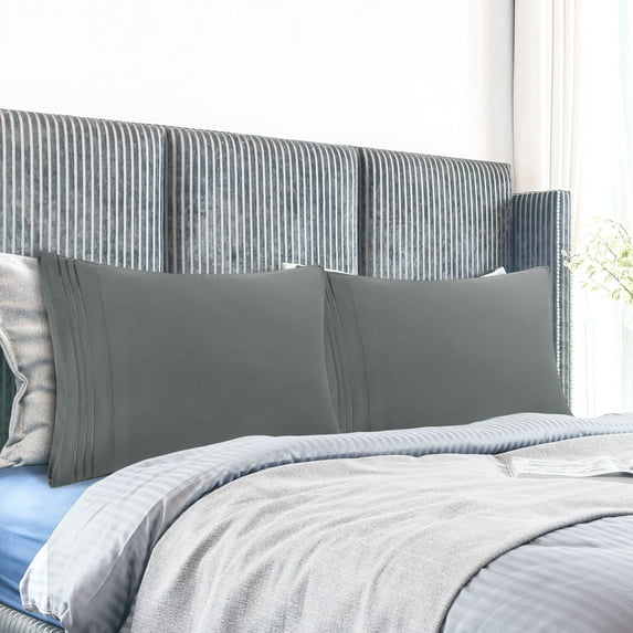 PiccoCasa 2Pcs Microfiber Embroidery Pillowcases Envelop 20"x26" Dark Gray