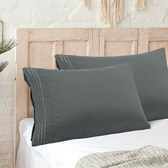 PiccoCasa 2Pcs Microfiber Embroidery Pillowcases Zipper Dark Gray Travel