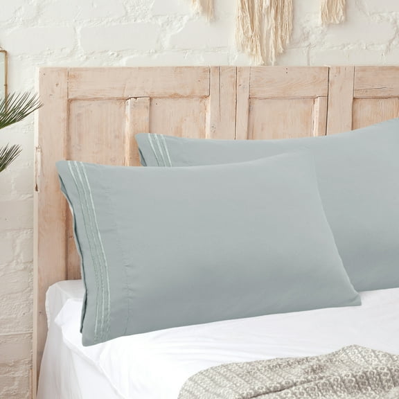 PiccoCasa 2Pcs Microfiber Embroidery Pillowcases Zipper Light Gray King