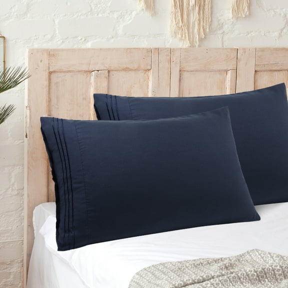 PiccoCasa 2Pcs Microfiber Embroidery Pillowcases Zipper Navy Travel