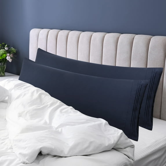 PiccoCasa 2Pcs Pillow Covers Microfiber Body Zipper Pillowcases Navy 20"x48"